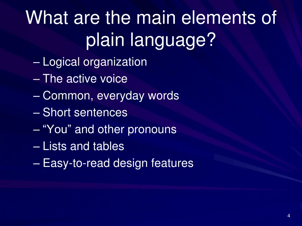 what are the main elements of plain language