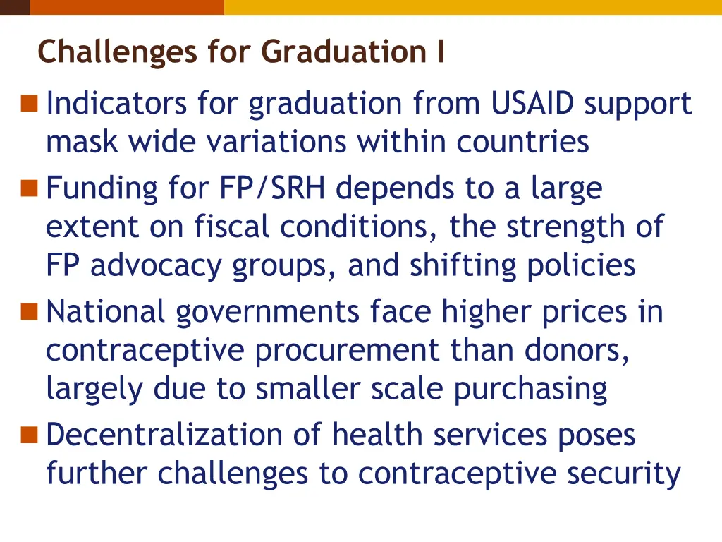 challenges for graduation i indicators