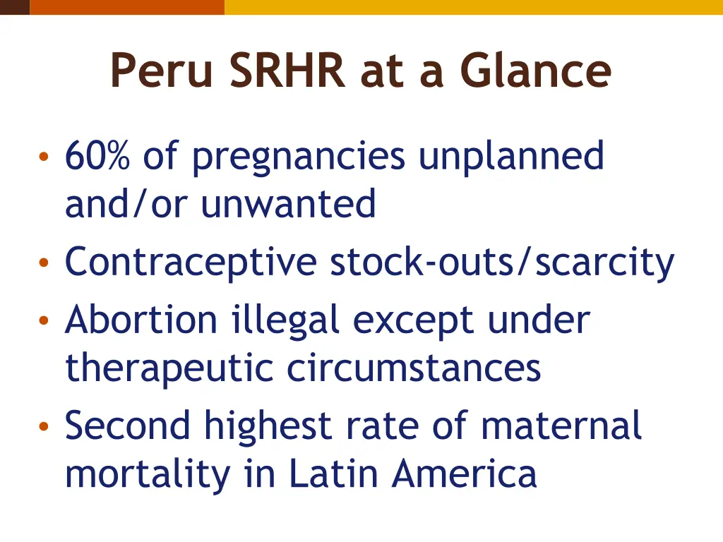 peru srhr at a glance