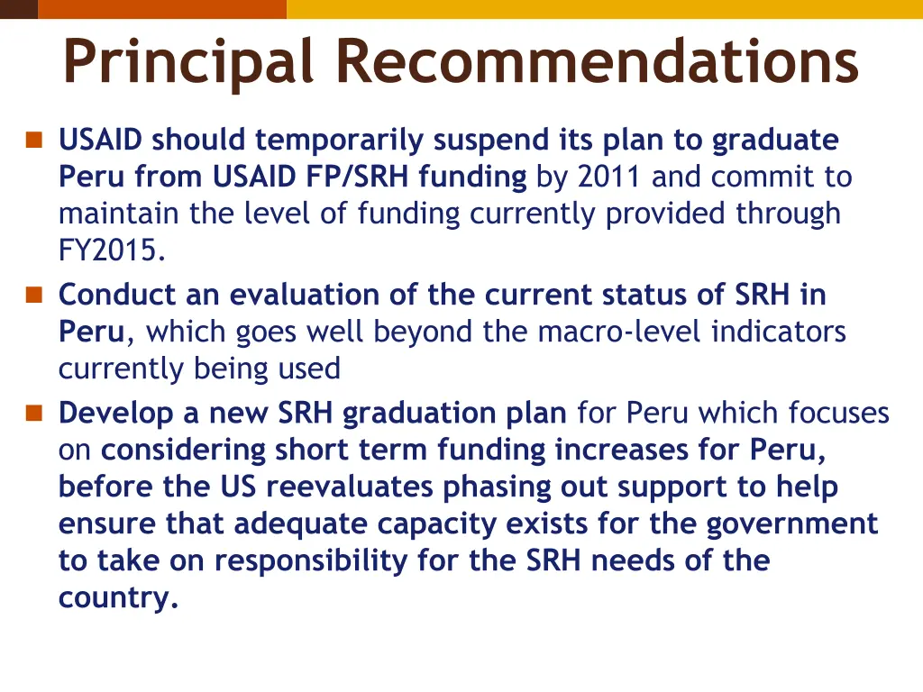 principal recommendations