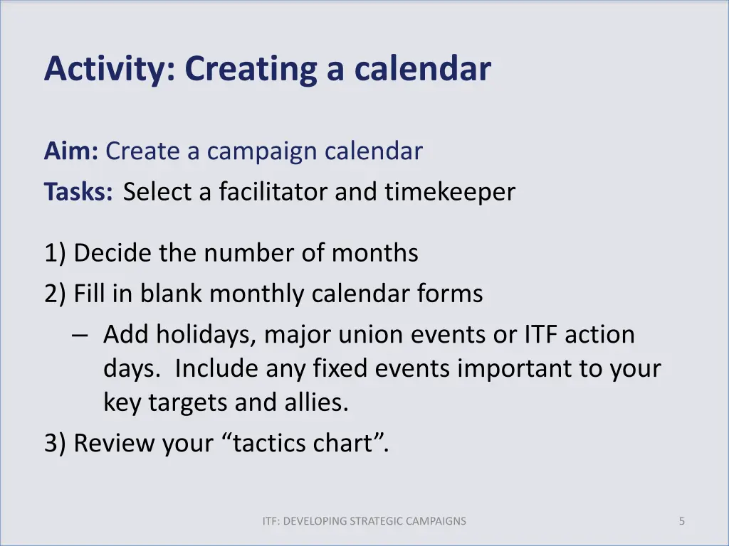 activity creating a calendar