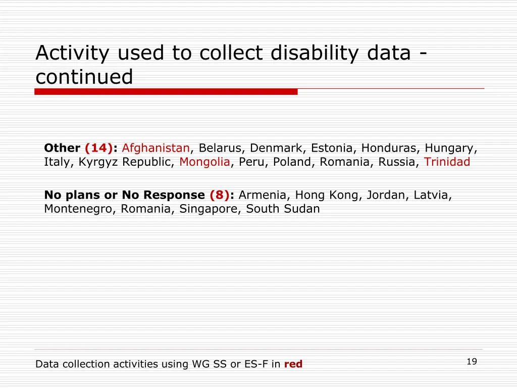 activity used to collect disability data continued