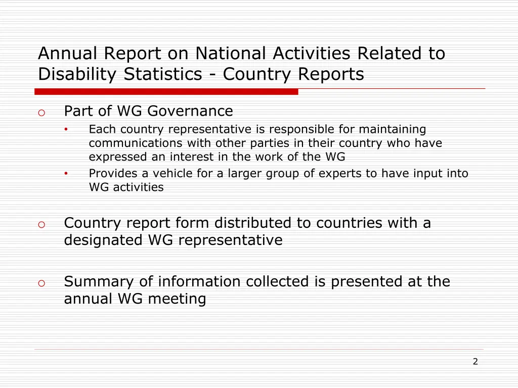 annual report on national activities related