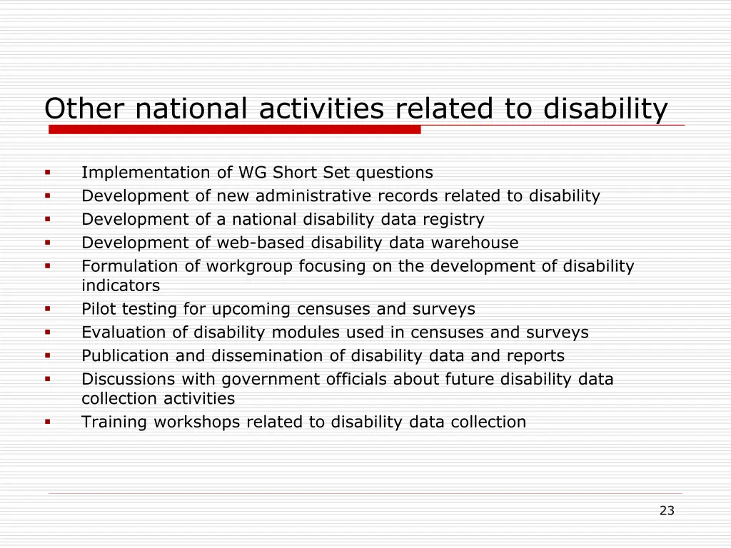 other national activities related to disability