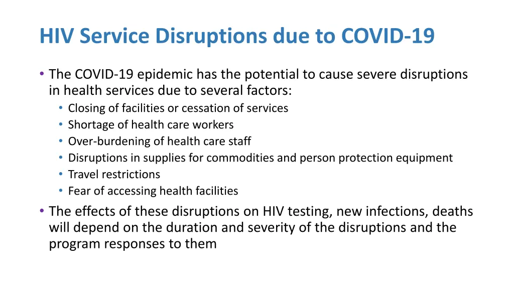 hiv service disruptions due to covid 19