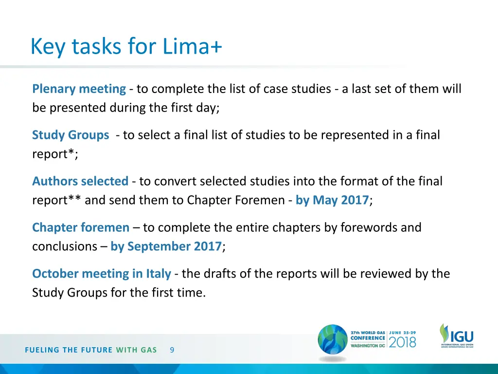 key tasks for lima