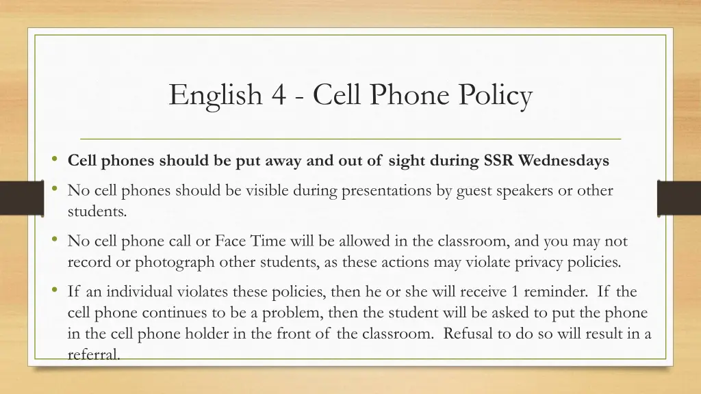 english 4 cell phone policy