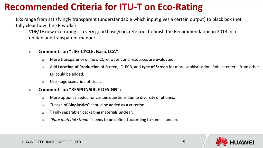 recommended criteria for itu t on eco rating