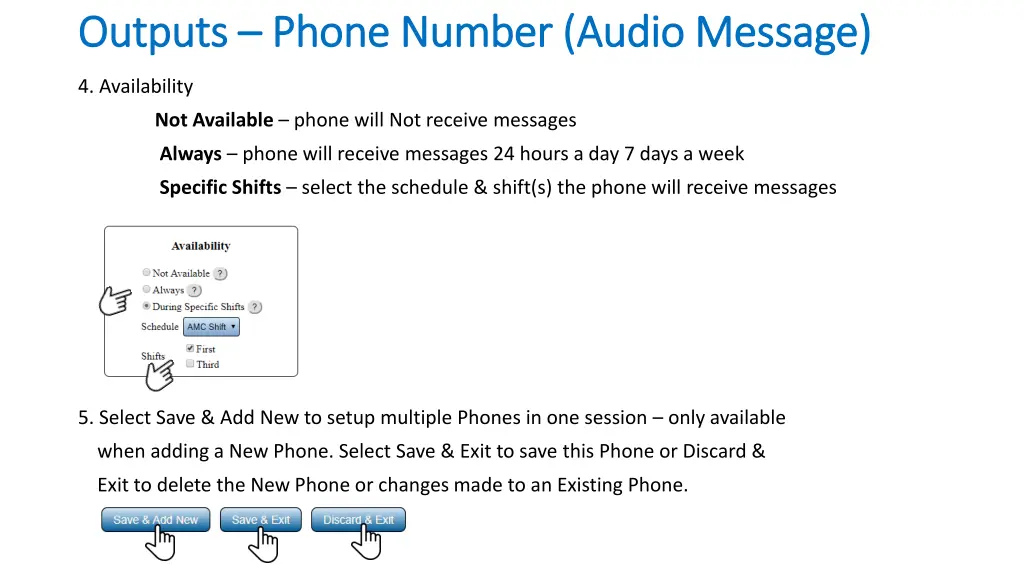 outputs outputs phone number audio message phone 1