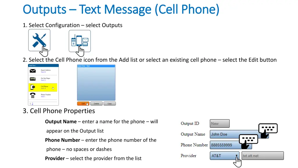 outputs outputs text message cell phone text