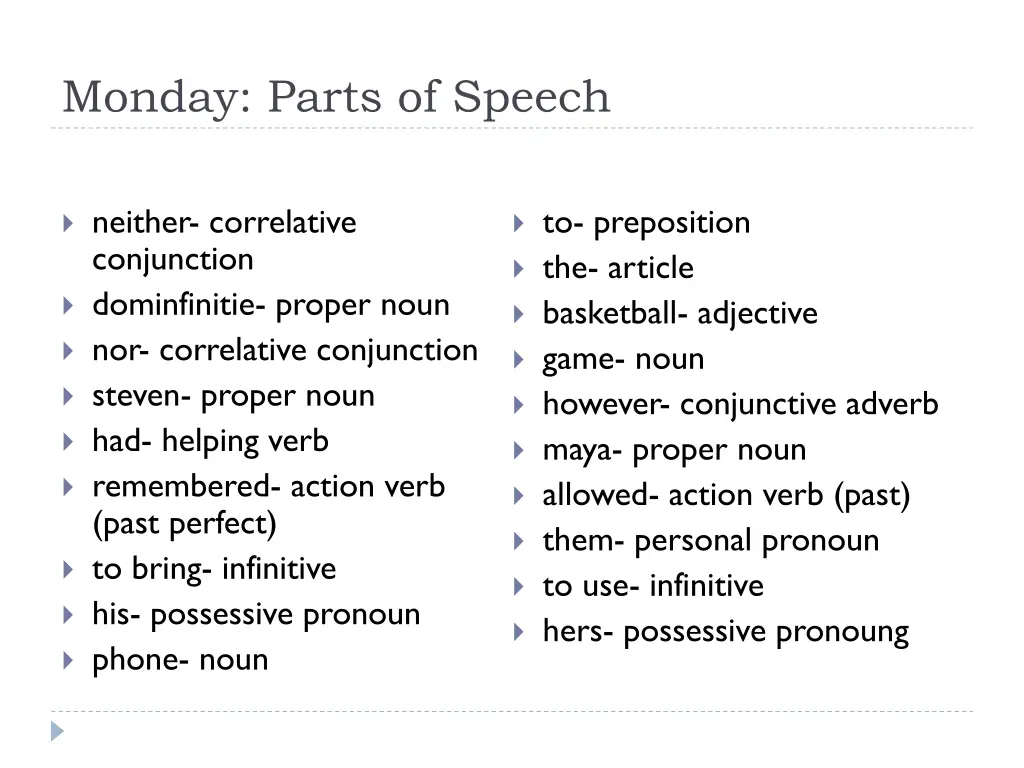 monday parts of speech 1