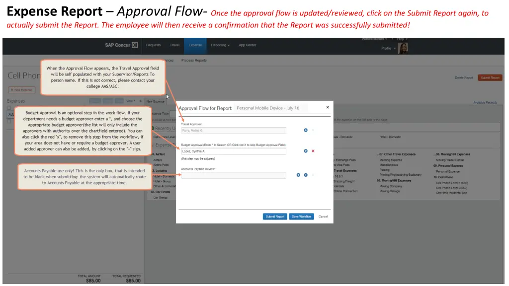 expense report approval flow once the approval