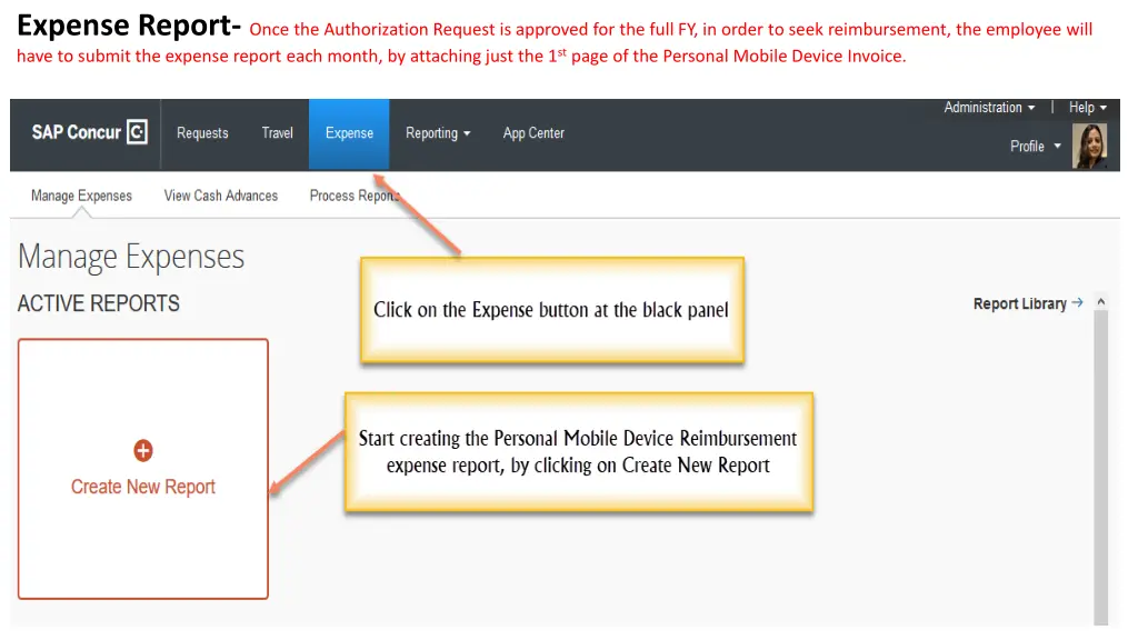 expense report once the authorization request