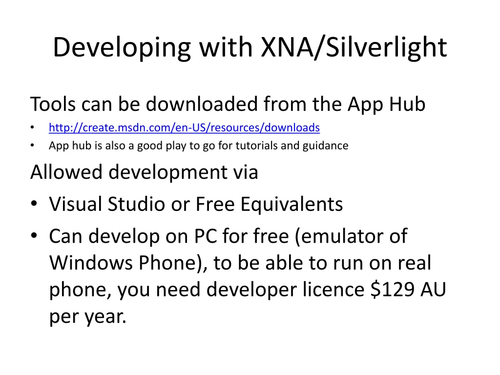 developing with xna silverlight