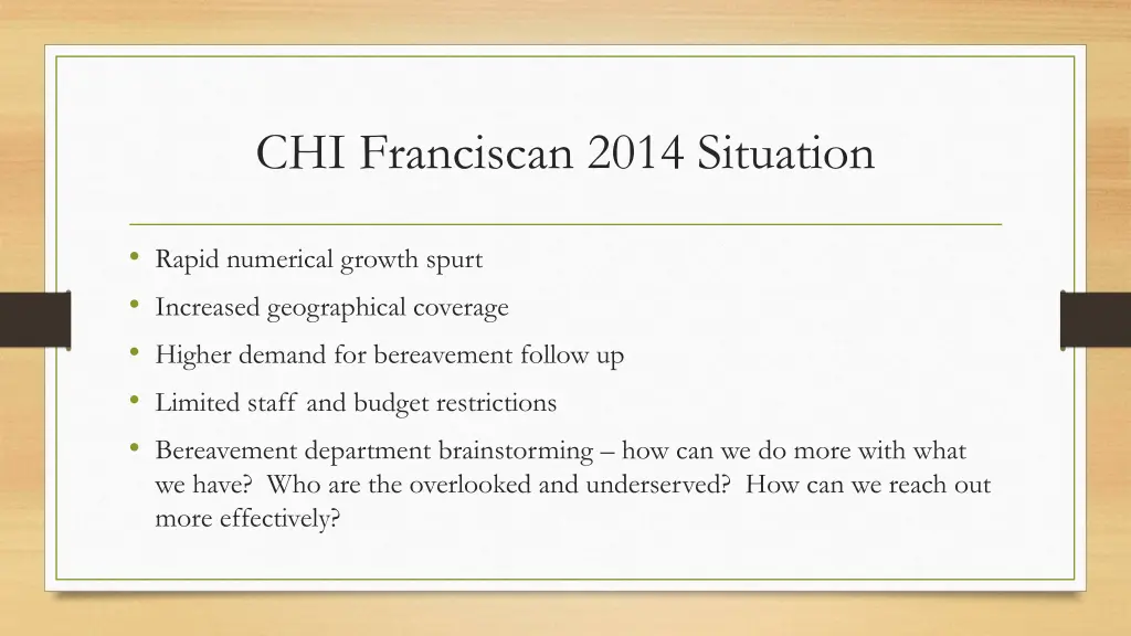 chi franciscan 2014 situation