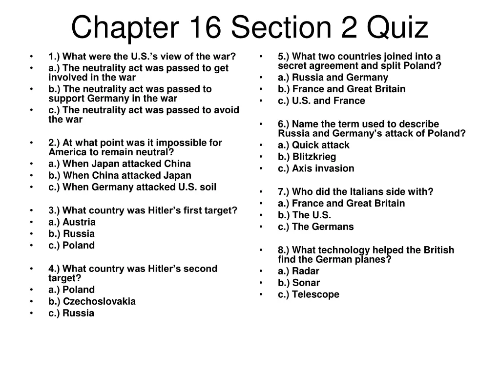 chapter 16 section 2 quiz