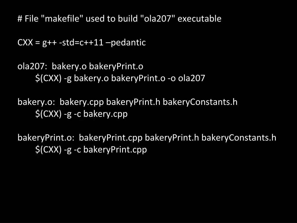 file makefile used to build ola207 executable