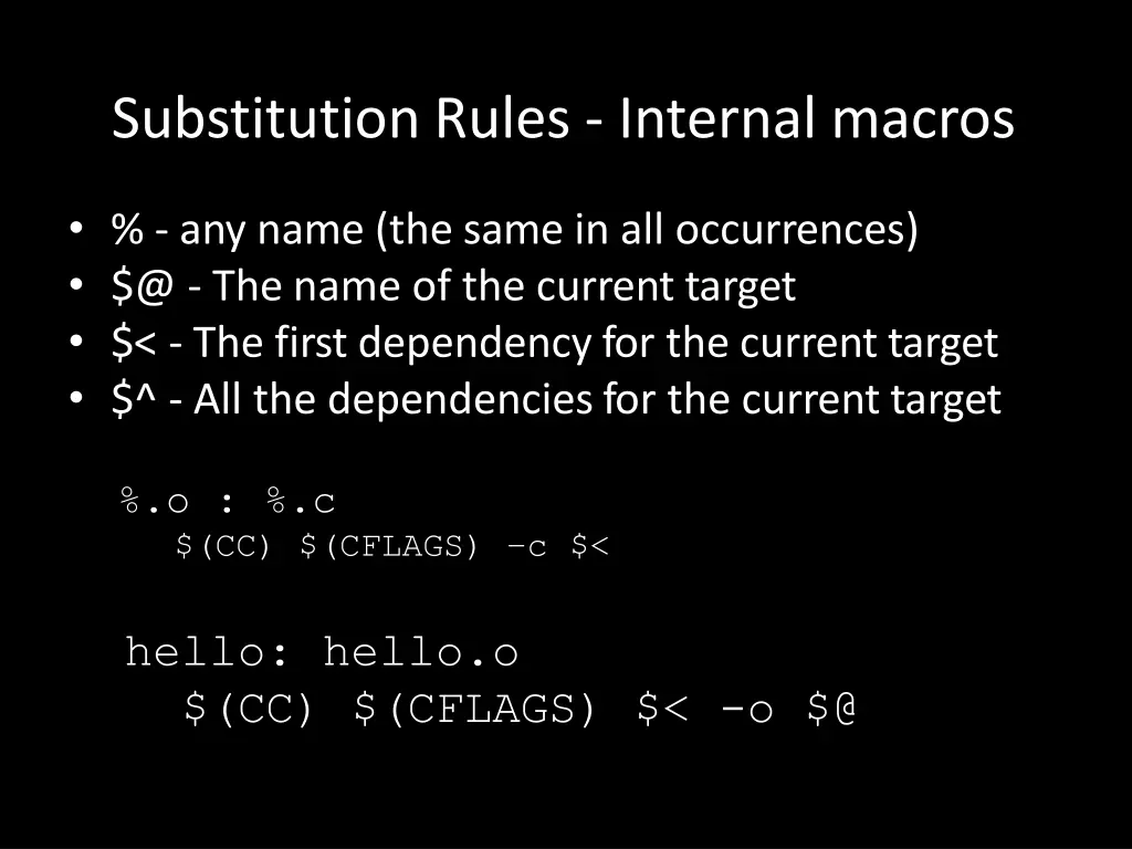 substitution rules internal macros