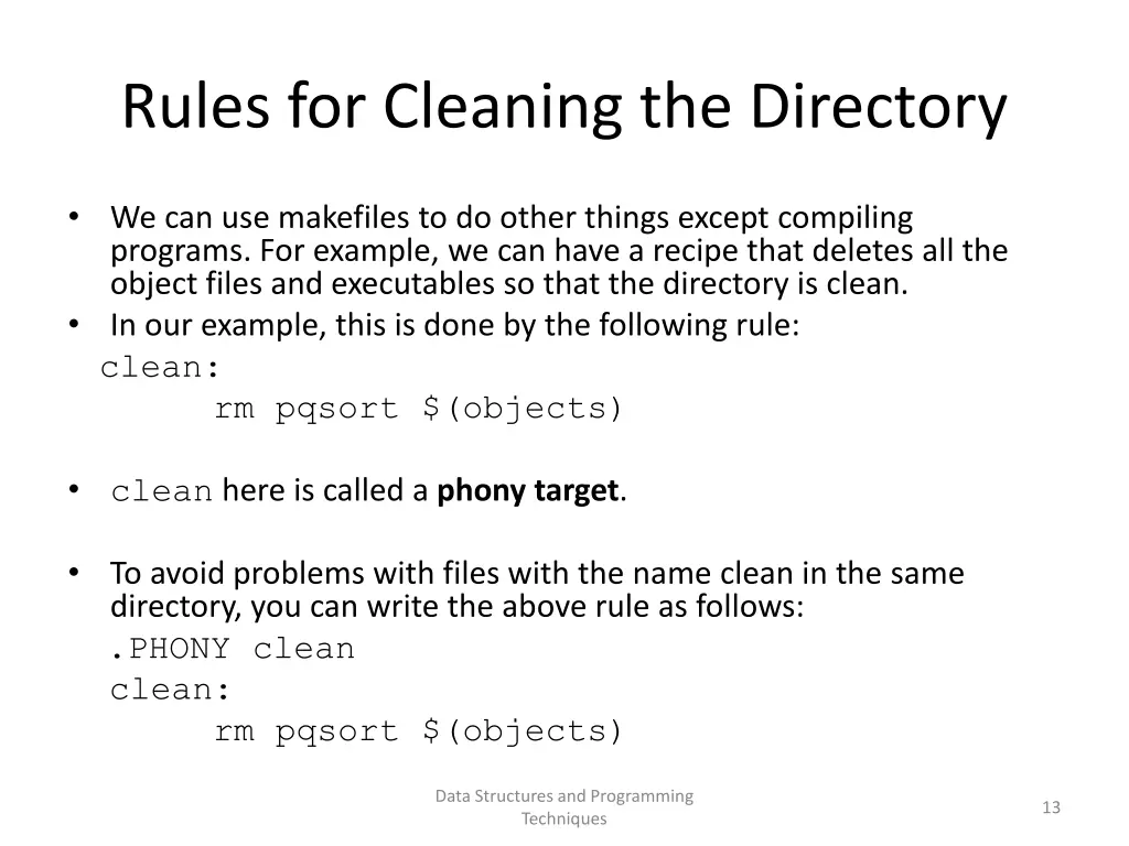 rules for cleaning the directory