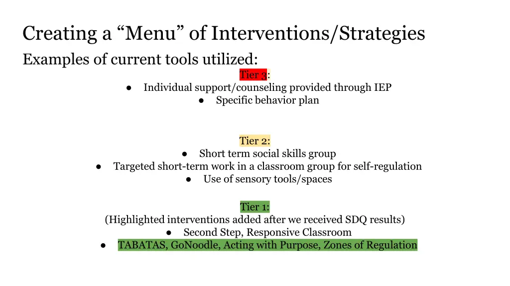 creating a menu of interventions strategies