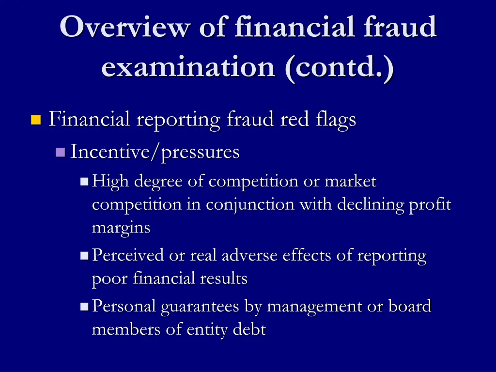 overview of financial fraud examination contd