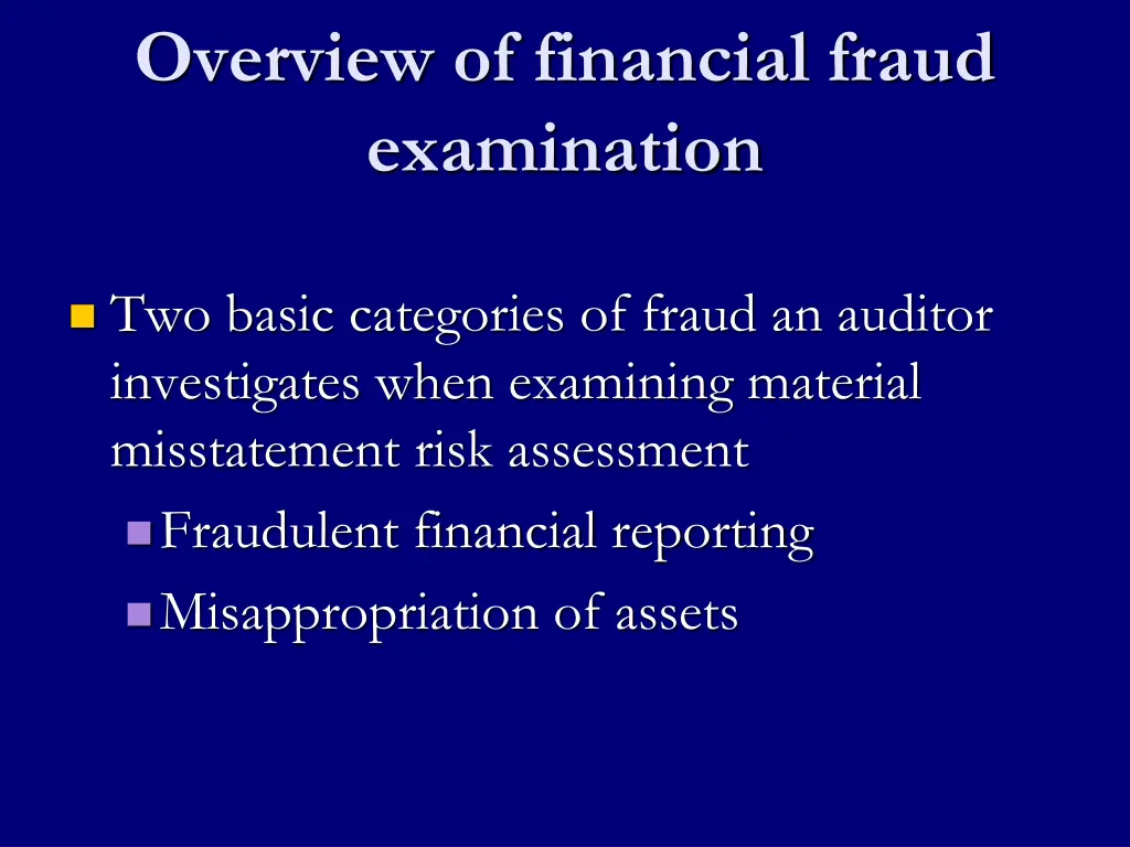 overview of financial fraud examination