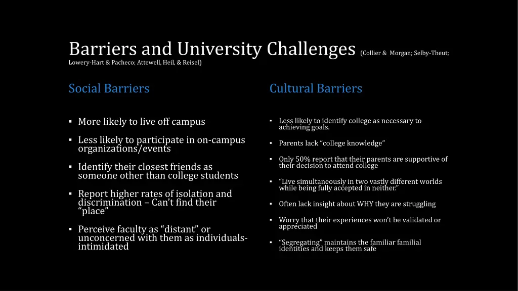 barriers and university challenges collier morgan