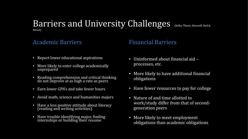 barriers and university challenges selby theut