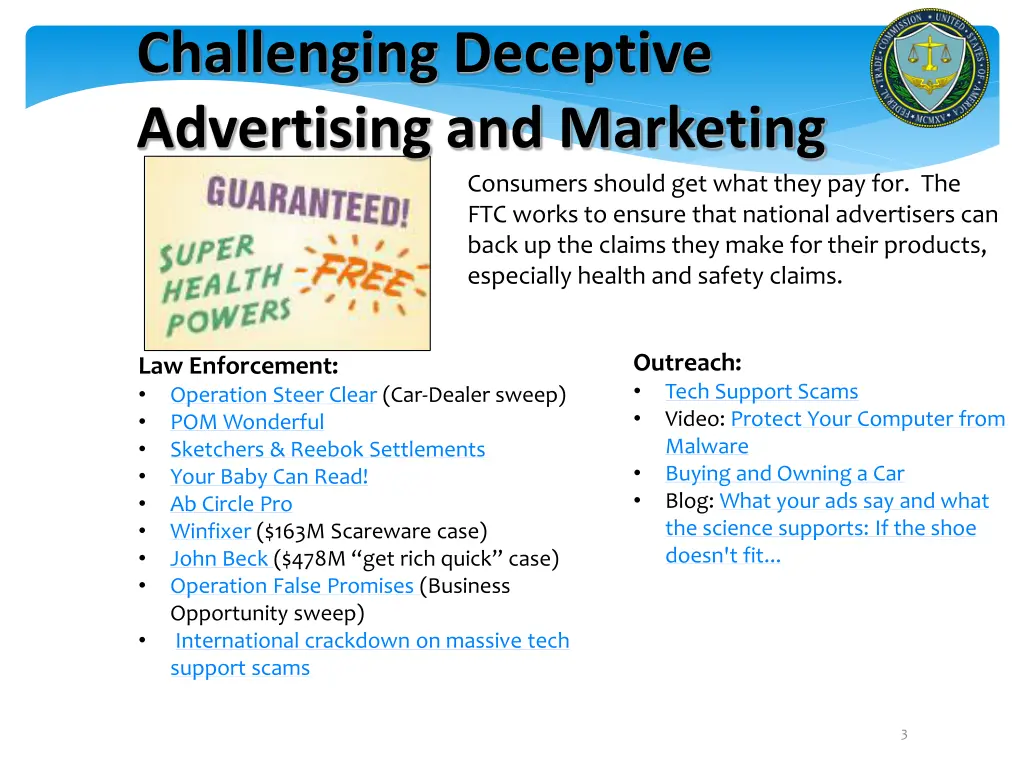 challenging deceptive advertising and marketing