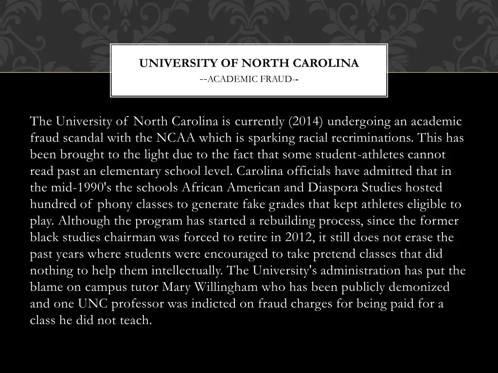 university of north carolina academic fraud