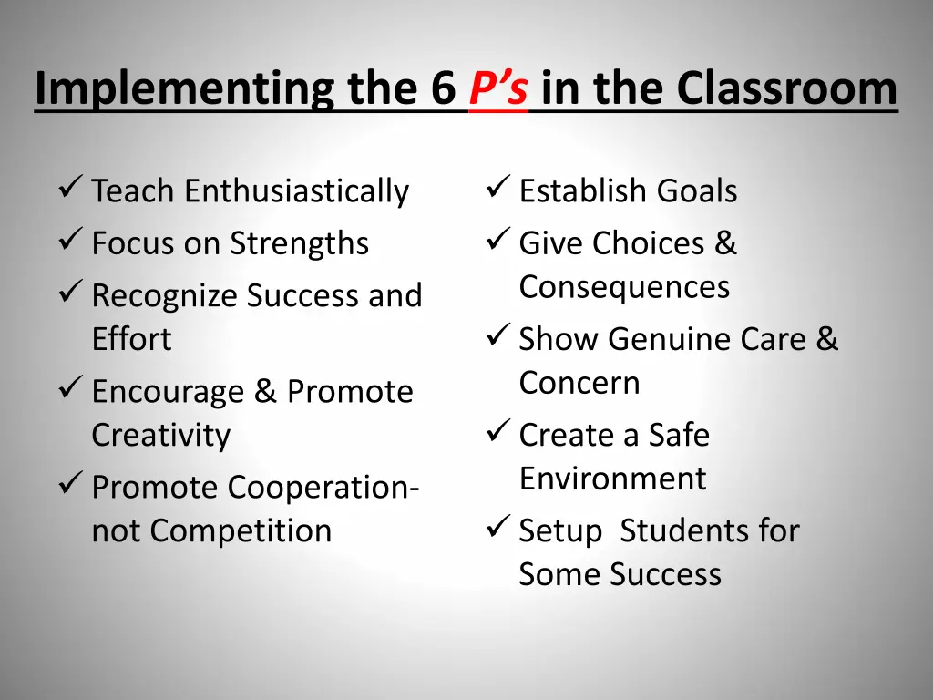 implementing the 6 p s in the classroom