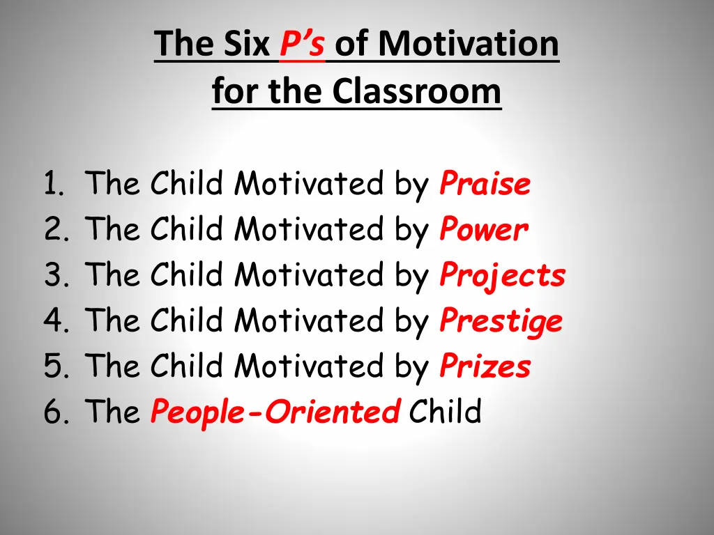 the six p s of motivation for the classroom