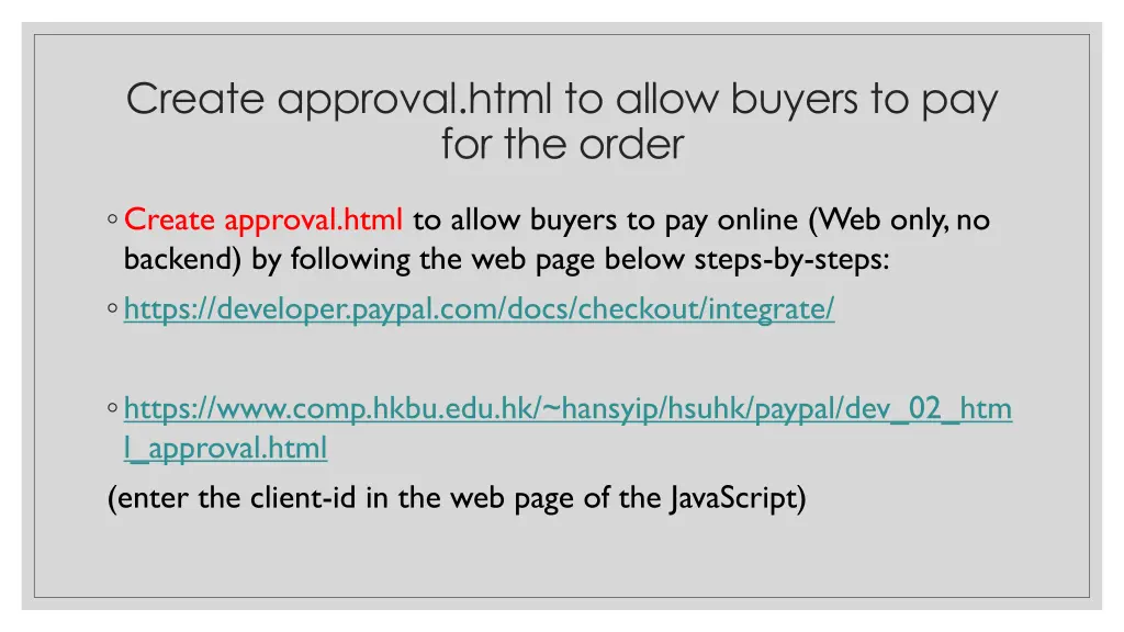 create approval html to allow buyers