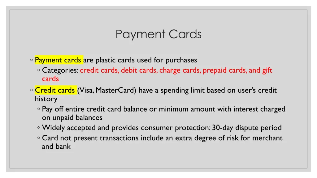 payment cards