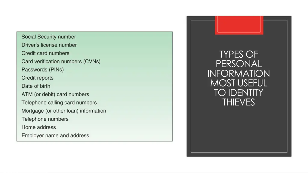 types of personal information most useful