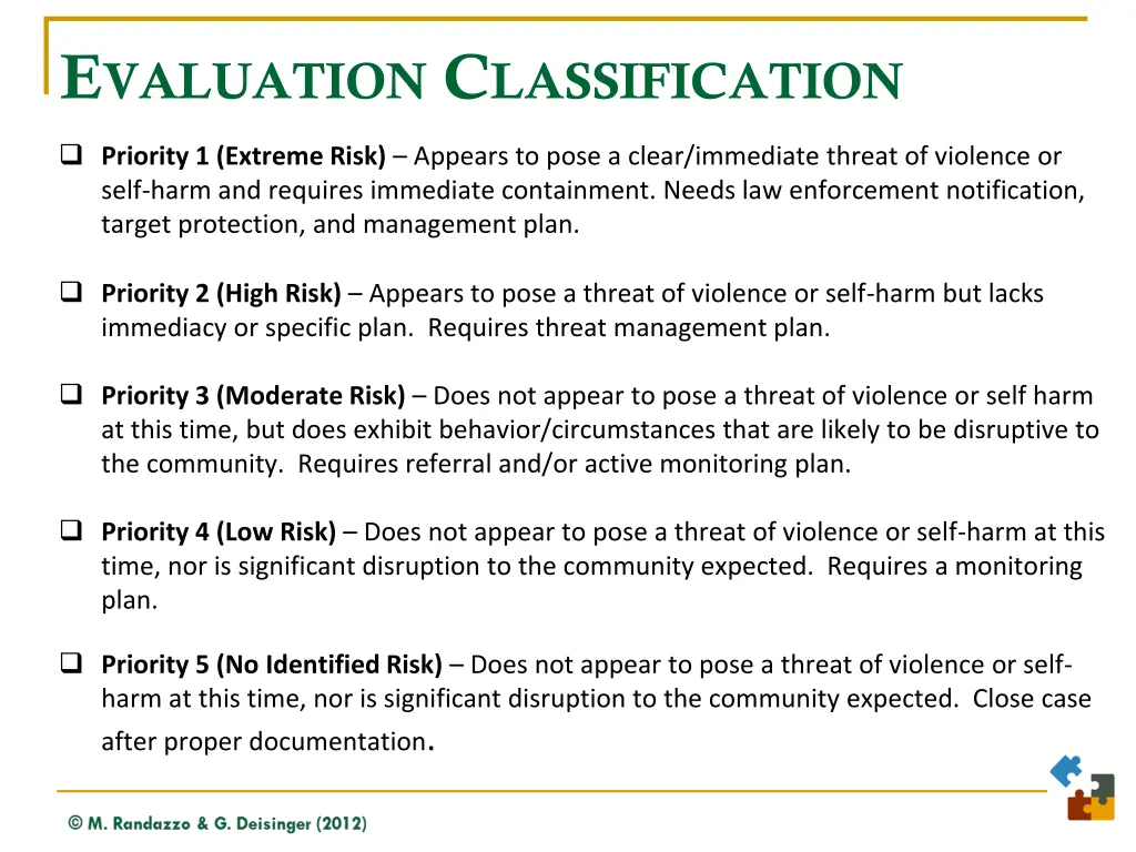 e valuation c lassification