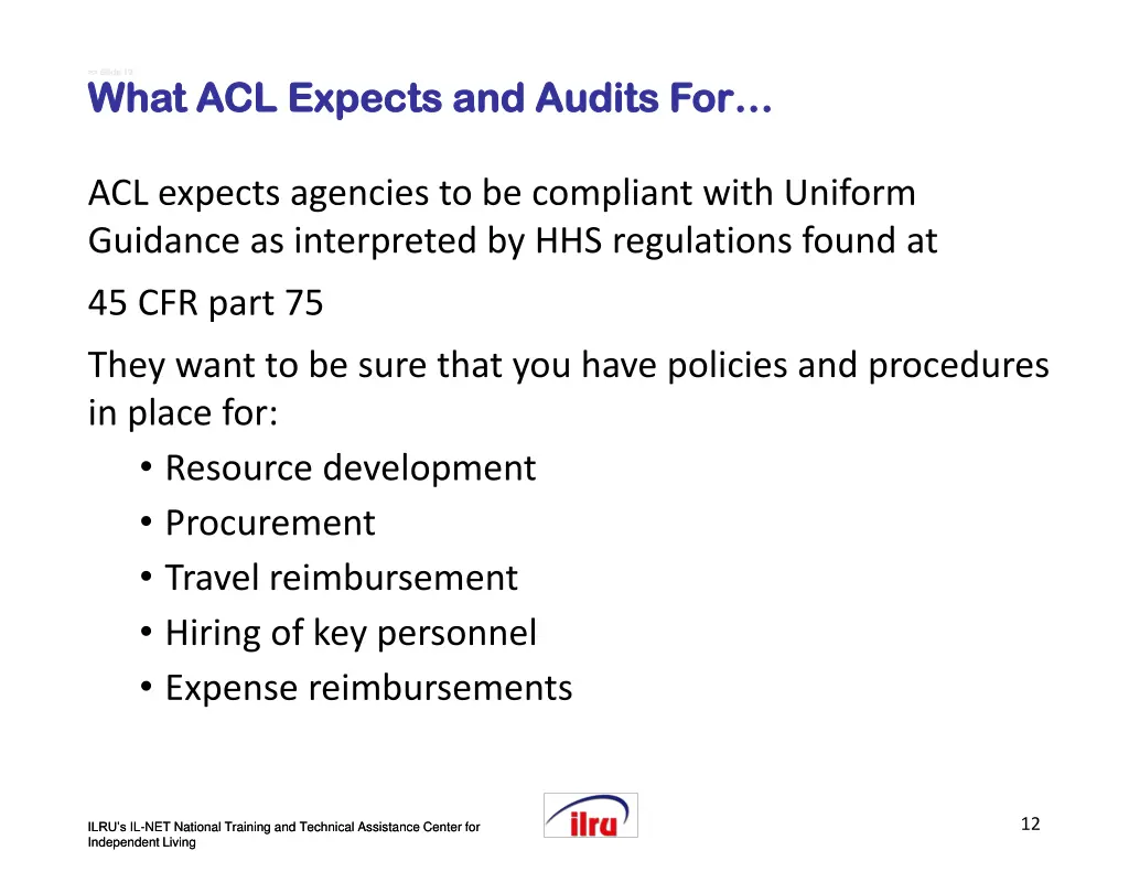 slide slide 12 what acl expects and audits