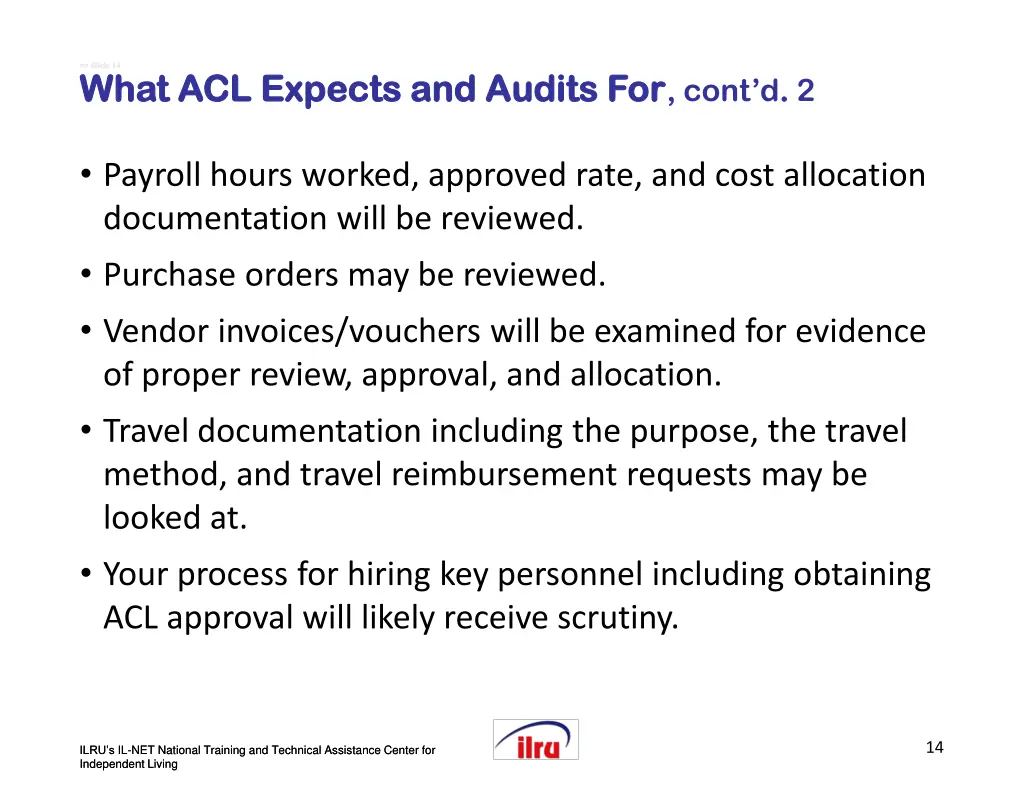 slide slide 14 what acl expects and audits