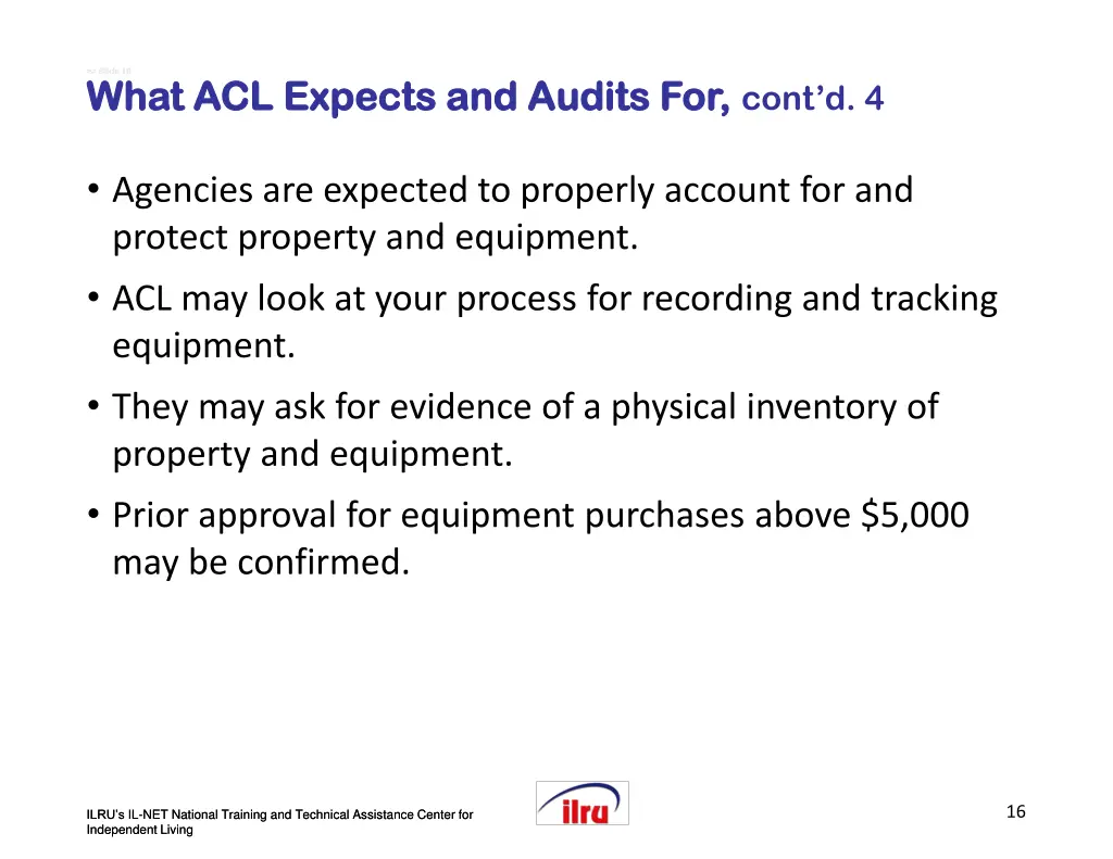 slide slide 16 what acl expects and audits