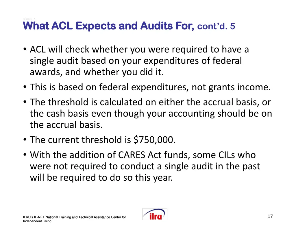 slide slide 17 what acl expects and audits