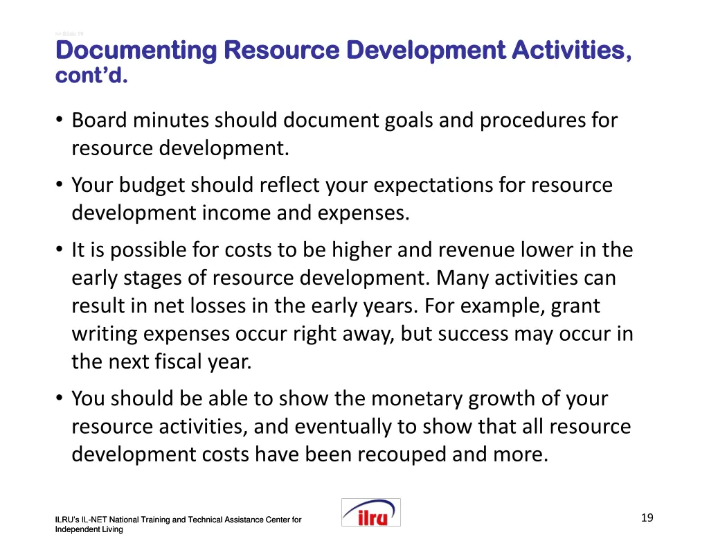 slide slide 19 documenting resource development