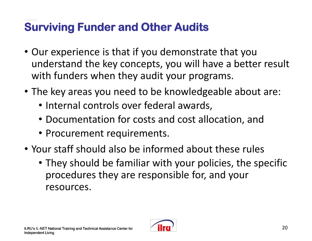 slide slide 20 surviving funder and other audits