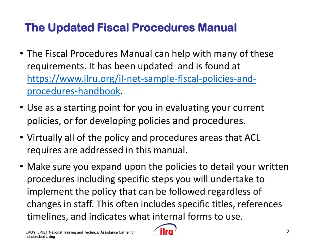 slide slide 21 the updated fiscal procedures