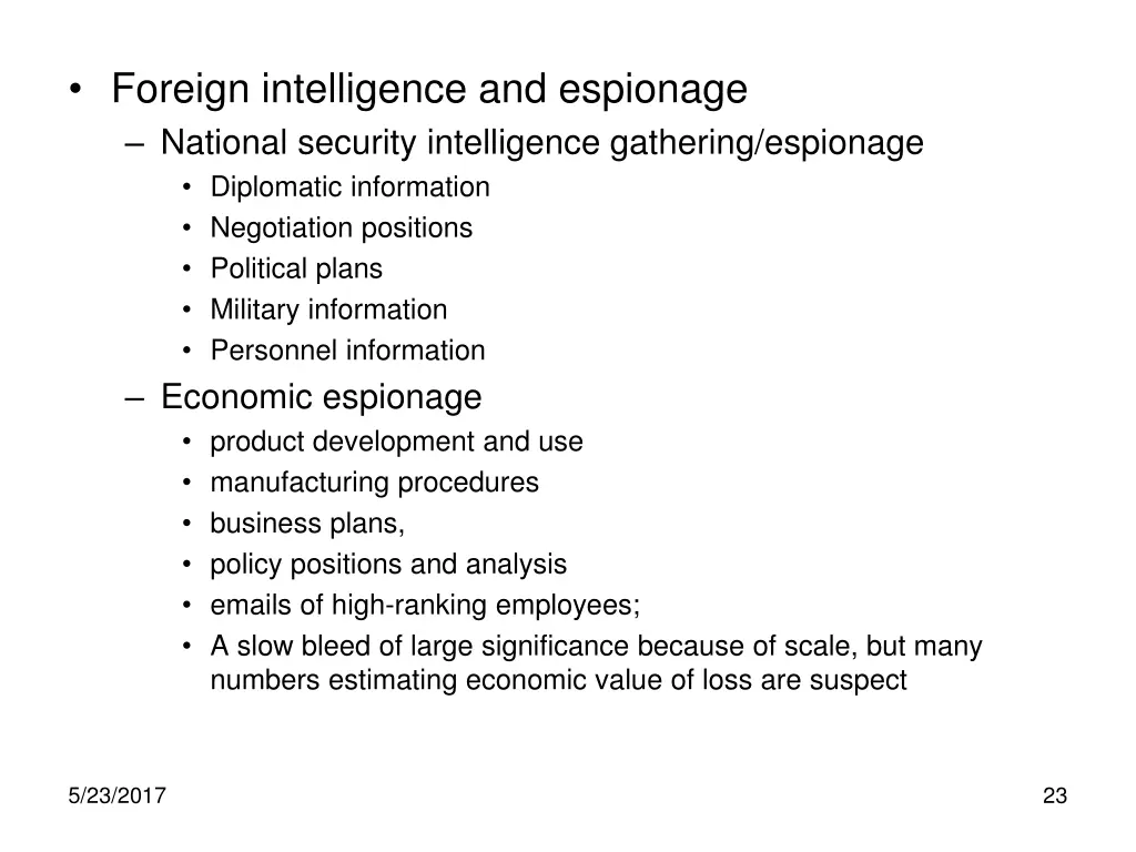 foreign intelligence and espionage national