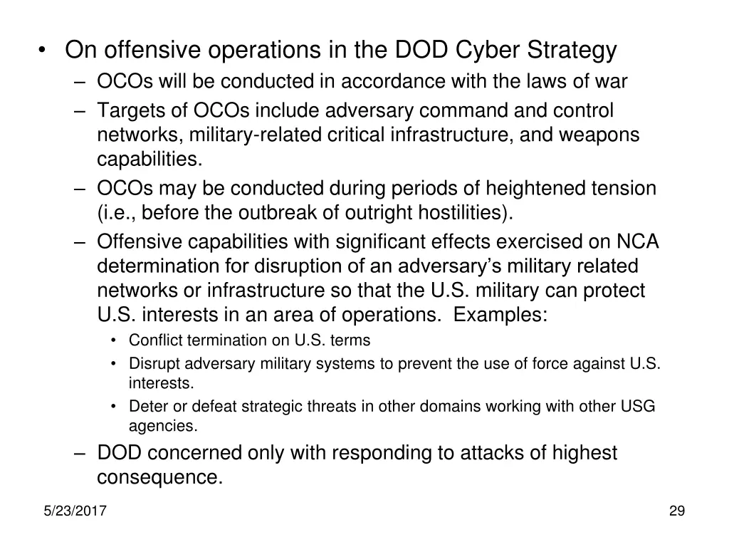 on offensive operations in the dod cyber strategy