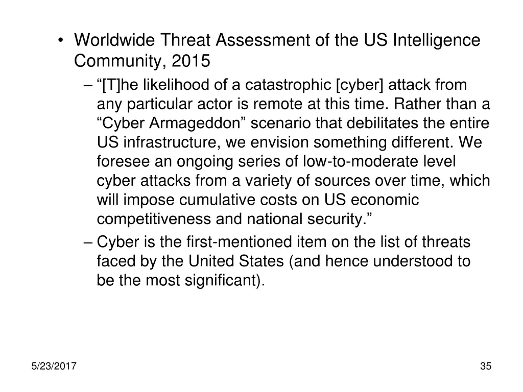 worldwide threat assessment