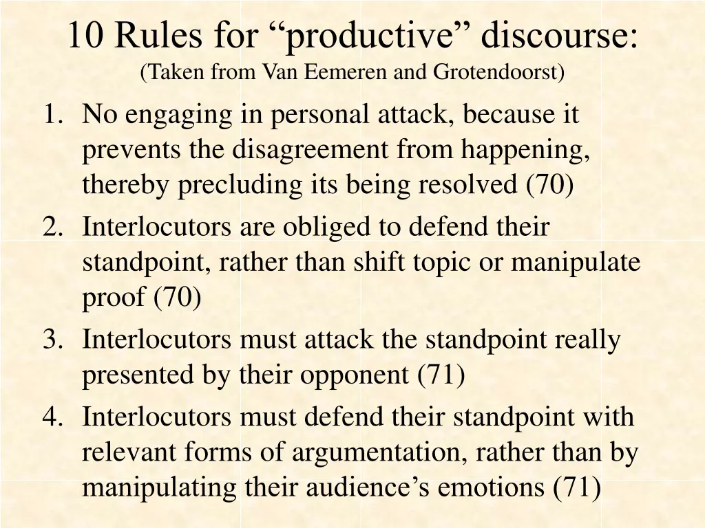 10 rules for productive discourse taken from