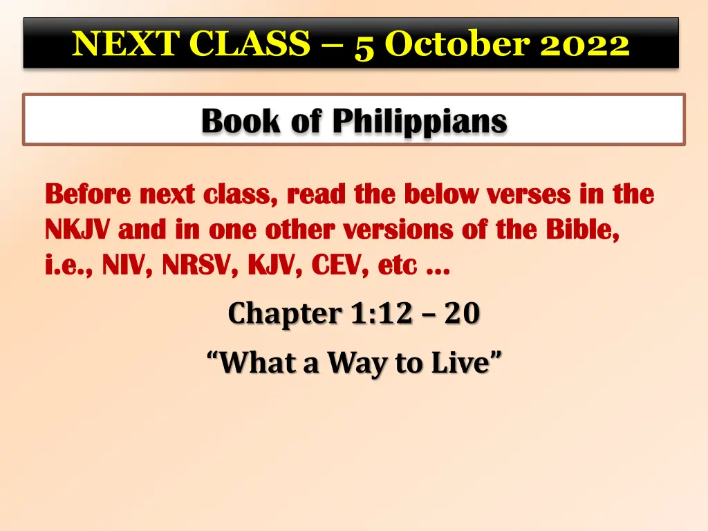 next class 5 october 2022