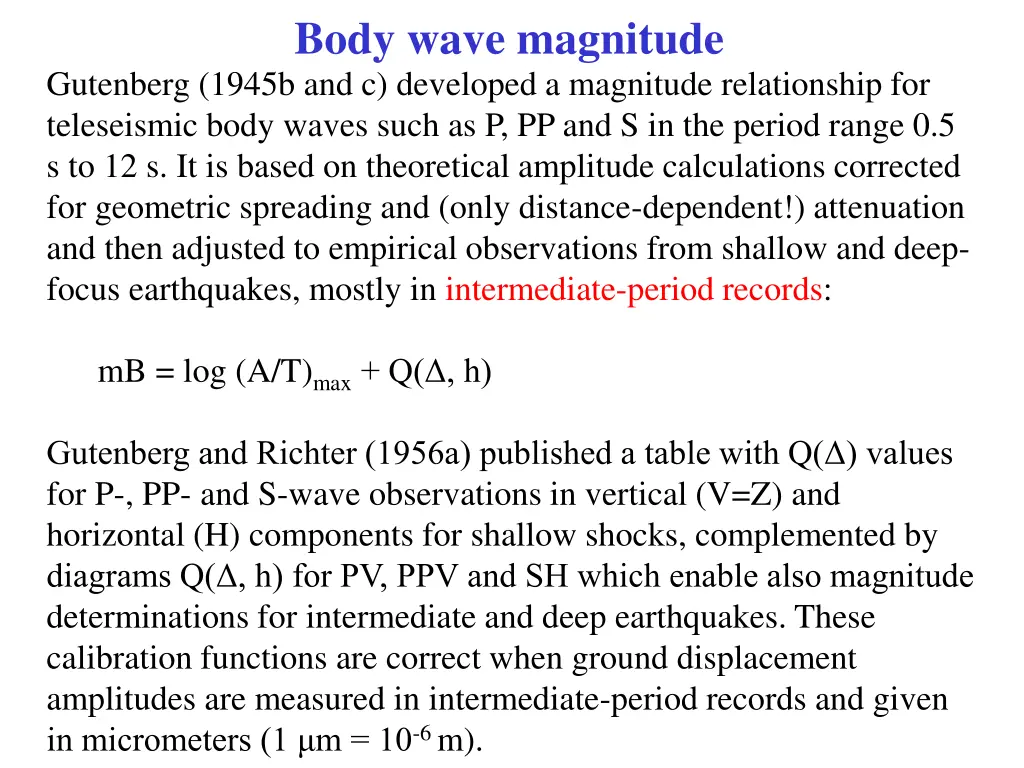 body wave magnitude