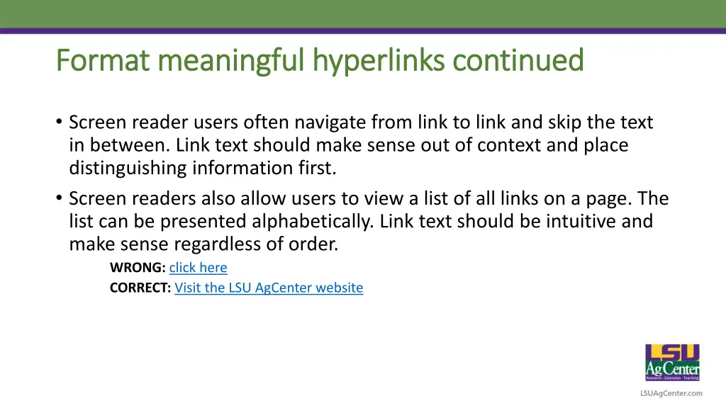 format meaningful hyperlinks continued format